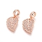 Brass Micro Pave Cubic Zirconia European Dangle Charms, Large Hole Pendants, Leaf, Clear, Rose Gold, 26mm, Leaf: 17x12.5x1.5mm, Hole: 5mm