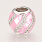 Brass Micro Pave Cubic Zirconia European Beads, with Shell, Large Hole Beads, Cadmium Free & Lead Free, Rondelle, Pearl Pink, 10.5x9mm, Hole: 4.5mm