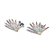 Ion Plating(IP) 304 Stainless Steel Grass Stud Earrings for Women, Rainbow Color, 25x15mm, Pin: 0.7mm