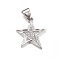 Brass Micro Pave Clear Cubic Zirconia Pendants, Star, Platinum, 17.5x16x2mm, Hole: 5x3mm