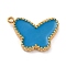 Ion Plating(IP) 304 Stainless Steel Enamel Pendants, Real 18K Gold Plated, Butterfly Charm, Dodger Blue, 21x17.5x2.5mm, Hole: 1.8mm