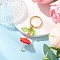 Glass Seed & Glass & Transparent Acrylic Keychian, with Iron Split Key Rings, Mushroom, Golden, Red, 80mm