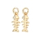Brass Micro Pave Cubic Zirconia Pendants, Fish Bone Charms, Rack Plating, Long-Lasting Plated, with Jump Ring, Golden, 14x6x1.5mm, Hole: 3mm