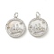 Brass Micro Pave Clear Cubic Zirconia Pendants, Cadmium Free & Nickel Free & Lead Free, with Shell and Jump Rings, Flat Round with Angel Charms, Real Platinum Plated, 18x16x2.5~3.5mm, Hole: 3mm