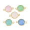 Brass Glass Links Connectors, Long-Lasting Plated, Lead Free & Nickel Free & Cadmium Free, Faceted, Flat Round, Real 18K Gold Plated, Mixed Color, 16.5x11x5mm, Hole: 1.4mm
