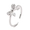 Clear Cubic Zirconia Bowknot Open Cuff Ring, Brass Jewelry for Women, Cadmium Free & Lead Free, Platinum, Inner Diameter: 18mm