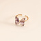Butterfly Brass Glass Cuff Rings, Golden, Rosy Brown, Inner Diameter: Adjustable
