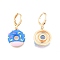 Enamel Donut Dangle Leverback Earrings, Brass Jewelry for Women, Cadmium Free & Nickel Free & Lead Free, Real 18K Gold Plated, 30mm, Pin: 1mm
