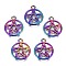 Alloy Pendants, Cadmium Free & Nickel Free & Lead Free, Ring with Ring, Rainbow Color, 20x16.5x2mm, Hole: 2mm