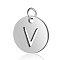 Non-Tarnish 304 Stainless Steel Charms, Flat Round with Letter, Stainless Steel Color, Letter.V, 12x1mm, Hole: 2.5mm