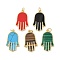 Brass Resin Pendants, Hamsa Hand Charm, with Jump Ring, Lead Free & Cadmium Free, Long-Lasting Plated, Real 18K Gold Plated, Rack Plating, Mixed Color, 25x15x2.5mm, Hole: 3.5mm