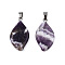 Natural Amethyst Pendants, Leaf Charm, with Stainless Steel Color Tone Stainless Steel Findings, 29x15x4.5mm, Hole: 2.5x5mm