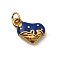 304 Stainless Steel Enamel Charms, Heart Shape Charms, Ion Plating(IP), Real 18K Gold Plated, Blue, 12x14.5x4.5mm, Hole: 3.2mm