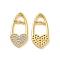 Brass Micro Pave Clear Cubic Zirconia Pendants, Cadmium Free & Nickel Free & Lead Free, with Jump Ring, Heart Lock Charms, Real 18K Gold Plated, 20x9.5x2mm, Hole: 3.5mm