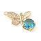 Brass with K9 Glass & Rhinestone Pendants, Light Gold, Dragonfly Charms, Aquamarine, 26x15x5.5mm, Hole: 1.5mm