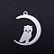 Non-Tarnish 201 Stainless Steel Pendants, Crescent Moon with Owl, Stainless Steel Color, 23.5x17.5x1mm, Hole: 1.5mm
