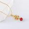 3Pcs French Style Stainless Steel Triple Ring with Red Round Pendant Necklaces for Women, Golden, 15.75 inch(40cm)