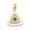 Brass Micro Pave Cubic Zirconia Pendents, Cadmium Free & Nickel Free & Lead Free, with Shell and Glass Charms, Real 18K Gold Plated, 15x13.5x2.5mm, Hole: 4.5x2mm