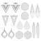 32Pcs 8 Styles Brass Filigree Pendants, Long-Lasting Plated, Mixed Shapes, Platinum, 32~61x11~32.5x0.3~0.4mm, Hole: 1~1.6mm, 4pcs/style