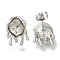 Brass Stud Earring Findings, with 925 Sterling Silver Needle, for Half Drilled Beads, Cadmium Free & Nickel Free & Lead Free, Platinum, 17x12mm, Pin: 11.5x0.8mm