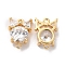Brass Clear Glass Connector Charms, Cadmium Free & Nickel Free & Lead Free, Flat Round with Bowknot, Real 18K Gold Plated, 14.5x10x5mm, Hole: 1.4mm