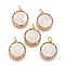 Brass Pendants, with Micro Pave Cubic Zirconia, Shell and Jump Rings, Flat Round with Virgin Mary, Colorful, Golden, 18x15x3mm, Hole: 3mm