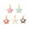Rack Plating Brass Micro Pave Cubic Zirconia Pendants, with Enamel, Long-Lasting Plated, Real 18K Gold Plated, Cadmium Free & Lead Free, Starfish, Mixed Color, 18x16x4.5mm, Jump Ring: 6x1mm, 4mm Inner Diameter