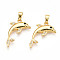 Brass Micro Pave Cubic Zirconia Pendants, Cadmium Free & Lead Free, Dolphin Charms, Real 18K Gold Plated, 21x17.5x3mm, Hole: 4.5x2mm