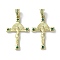 Rack Plating Brass Cubic Zirconia Pendants, Lead Free & Cadmium Free, Cross, Real 18K Gold Plated, 33x21x3mm, Hole: 6.5x3.8mm