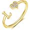 Adjustable Brass Rhinestone Cuff Rings, Letter & Heart, Golden, Letter L, Inner Diameter: 15~20mm
