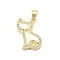 Brass Micro Pave Clear Cubic Zirconia Pendants, Cadmium Free & Lead Free, with Sythetic Opal, Cat Shape, Real 18K Gold Plated, 22x12.5x2.5mm, Hole: 4x3.5mm