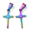 Ion Plating(IP) 304 Stainless Steel Pendants, for Jewelry Making, Cross, Rainbow Color, 20x11x1.2mm, Hole: 3.5x7mm