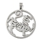 304 Stainless Steel Pendants, Laser Cut, Hollow Flat Round with Tiger Charm, Stainless Steel Color, 32x30x1.5mm, Hole: 6x3mm