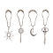 4 Styles Moon & Key & Sun Curtain Hooks, with Iron Curtain Rings & Glass Cabochons, for Bathroom Decoration, Antique Silver, 119~162mm, 4pcs/set