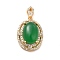Brass Micro Pave Clear Cubic Zirconia Pendants, with Green Glass, Oval Charm, Real 18K Gold Plated, 38mm, Hole: 2x2.5mm