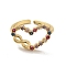 Colorful Cubic Zirconia Heart with Infinity Open Cuff Ring, Brass Jewelry for Women, Cadmium Free & Lead Free, Real 18K Gold Plated, US Size 5 3/4(16.3mm)