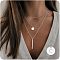 3Pcs Simple Style Brass Coin Letter Rectangle Pendant 3 Layer Necklaces, Silver, Letter C, 17.72 inch(45cm)