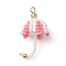 Handmade Umbrella Nylon Wired Glass Seed Beaded Pendants with Glass Pearl Round Bead and Brass Beads, Pink, 30x18x18mm, Hole: 2.5mm