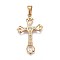 304 Stainless Steel Pendants, with Rhinestone, Cross, Crystal, Golden, 46.5x29x3.5mm, Hole: 3~3.5x8mm