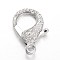 Alloy Rhinestone Lobster Claw Clasps, Crystal, Platinum, 31x22x7mm, Hole: 3mm