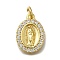 Brass Micro Pave Clear Cubic Zirconia Pendants, Oval, Long-Lasting Plated, Rack Plating, Lead Free & Cadmium Free, Religion, with Jump Ring, Real 18K Gold Plated, 16x11.5x2.5mm, Hole: 3mm