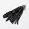 Electroplate Glass Bead Tassel Big Pendants, with Brass Rhinestone Findings, Black, 76x10.8mm, Hole: 2.5mm