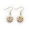 304 Stainless Steel Dangle Earrings, with Cubic Zirconia, Flower, Golden, 40mm, Pin: 0.8mm