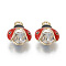 Alloy Rhinestones Enamel Pendants, Cadmium Free & Lead Free, Ladybug, Light Gold, Red, 15x11.5x7mm, Hole: 2mm