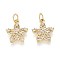 Brass Micro Pave Cubic Zirconia Pendants, Flower Charms, with Jump Ring, Real 16K Gold Plated, 14x12x3mm, Hole: 3mm