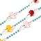 Brass Hexagonal Column Glass Seaded Beaded & Resin Round Beaded Link Chains, Soldered, with Spool, Long-Lasting Plated, Golden, Colorful, 3.5~20.5x2~7x0.5~7mm, about 16.40 Feet(5m)/Roll