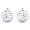 Non-Tarnish 201 Stainless Steel Pendants, Flat Round with Sun & Moon, Stainless Steel Color, 19x15.5x2.5mm, Hole: 2mm