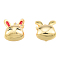 Brass Micro Pave Clear Cubic Zirconia Beads, with Enamel, Nickel Free, Rabbit, Real 18K Gold Plated, 9x8x5mm, Hole: 2.5mm