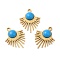 Ion Plating(IP) 304 Stainless Steel Pendants, Fan Charms, with Synthetic Turquoise, Golden, 26x20.5x5mm, Hole: 1.8mm