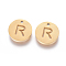304 Stainless Steel Charms, Ion Plating (IP), Flat Round, Letter R, 10x1~1.5mm, Hole: 1mm
